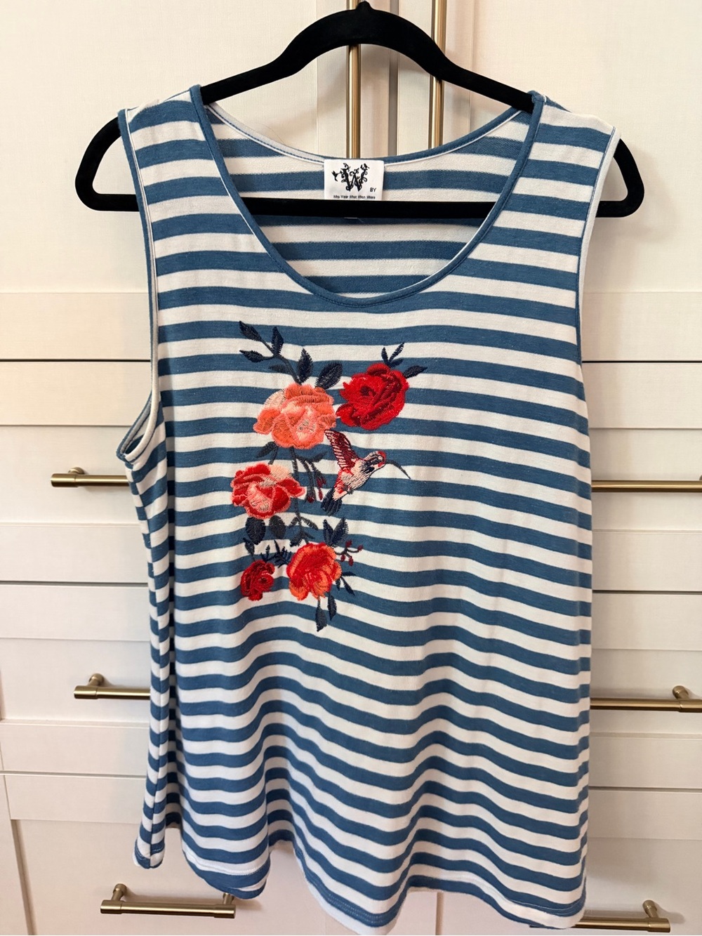 Johnny Was Sz L striped embroidered tank